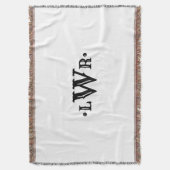 3文字モノグラムカスタムエレガントブラックアンドホワイト スローブランケット (正面縦)