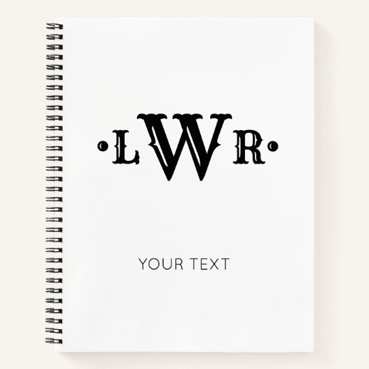 3文字モノグラムカスタムエレガントブラックアンドホワイト ノートブック (正面)