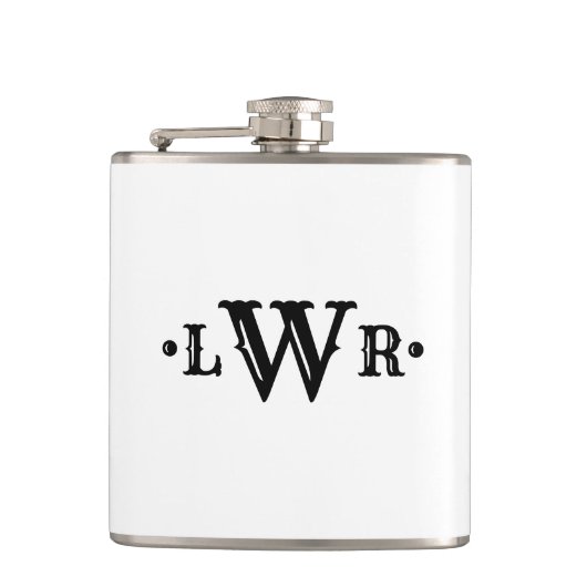 3文字モノグラムカスタムエレガントブラックアンドホワイト フラスク (正面)