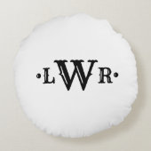 3文字モノグラムカスタムエレガントブラックアンドホワイト ラウンドクッション (裏面)