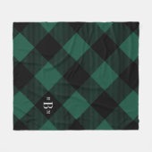 3文字モノグラムグリーンバッファローチェック フリースブランケット (正面(横))