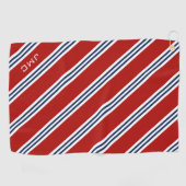 3文字モノグラム赤と青のストライプ ゴルフタオル (横)