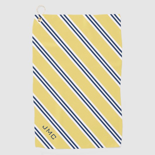 3文字モノグラム黄および青ストライプ文字 ゴルフタオル (正面)