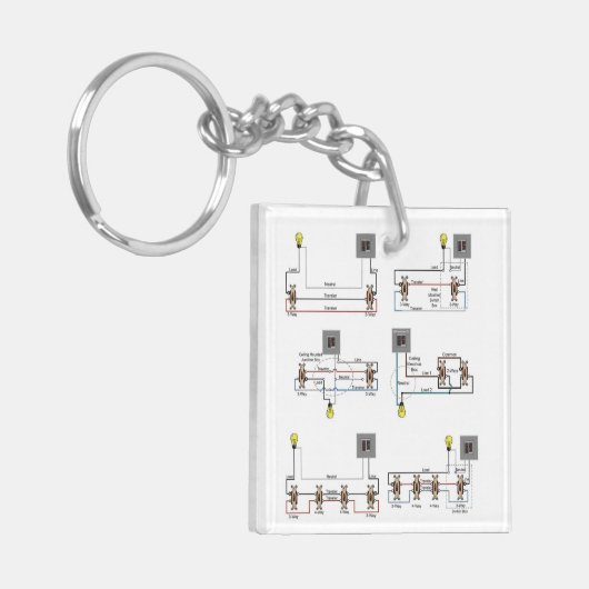 3方向ダイアグラムを持つ電気工事者向けのキーチェーン キーホルダー (正面左)