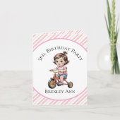 3日三輪車に乗った女の子の誕生日パーティーありがとう カード (正面)