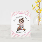 3日三輪車に乗った女の子の誕生日パーティーありがとう カード (黄色い花)