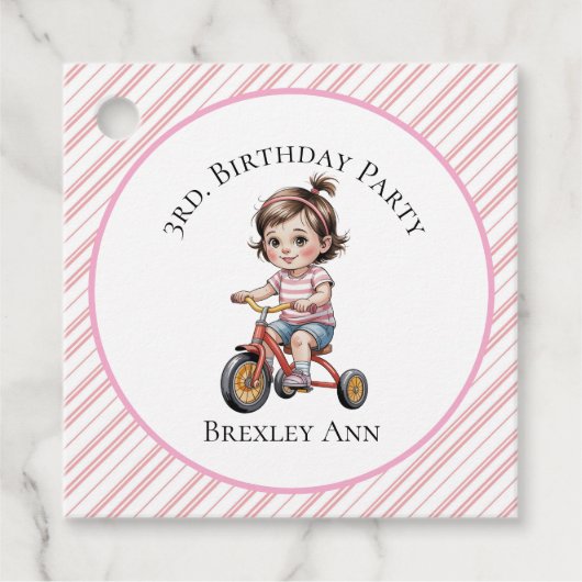 3日三輪車に乗った女の子の誕生日パーティーありがとう フェイバータグ (正面)