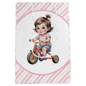 3日三輪車に乗った女の子の誕生日パーティーありがとう ミディアムペーパーバッグ (裏面)