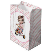 3日三輪車に乗った女の子の誕生日パーティーありがとう ミディアムペーパーバッグ (裏面アングル)