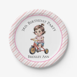 3日三輪車に乗った女の子の誕生日パーティー ペーパープレート