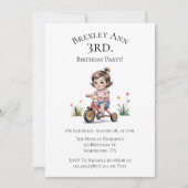 3日三輪車に乗った女の子の誕生日パーティー 招待状 (正面)