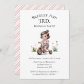 3日三輪車に乗った女の子の誕生日パーティー 招待状 (正面/裏面)