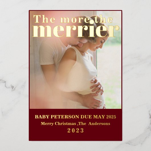 3最高のクリスマス妊娠のギフトファミリー2写真 箔招待状 (正面)