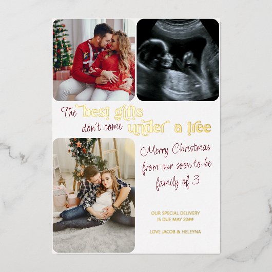 3最高のクリスマス妊娠のギフトファミリー4写真 箔シーズンカード (正面)