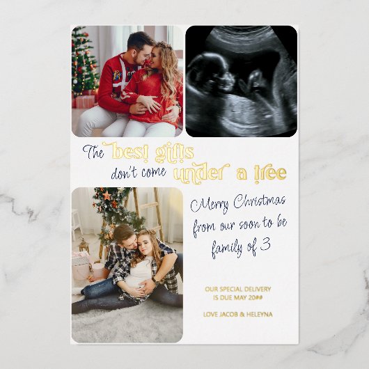 3最高のクリスマス妊娠のギフトファミリー4写真 箔シーズンカード (正面)