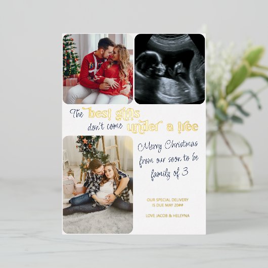 3最高のクリスマス妊娠のギフトファミリー4写真 箔シーズンカード (立ち正面)