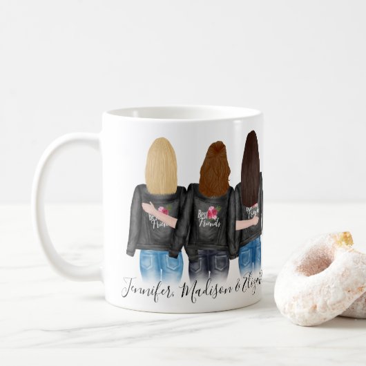 3最高の友人カスタム髪BFFベスティーズ友情 コーヒーマグカップ (ドーナツ)