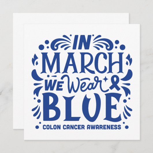 3月に我々は衣服青色結腸がん認識度 招待状 (正面/裏面)