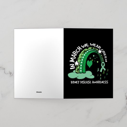 3月に私たちは衣服グリーンレインボー腎臓病戦争 箔グリーティングカード (外側レイダウン)