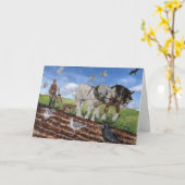 3月に耕す重い空白の馬 カード (黄色い花)