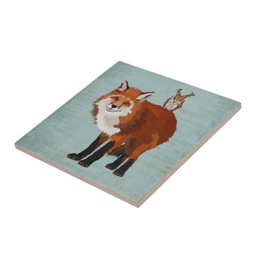 3月のキツネ及び花柄の枝角のフクロウのタイル タイル (側面)