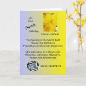 3月のバースデー・カード-ラッパスイセンおよびアクアマリン カード (黄色い花)
