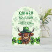 3月の誕生日ブルーとクローバー パーティー招待状 招待状 (スタンド正面)