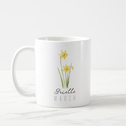 3月の誕生月フラワーと名前 - 水仙 コーヒーマグカップ (左)