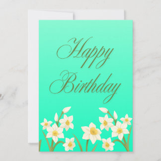 3月の誕生花 アクアマリン背景の水仙 カード