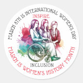 3月は女性の歴史の月を含インスパイアむ ラウンドシール (正面)