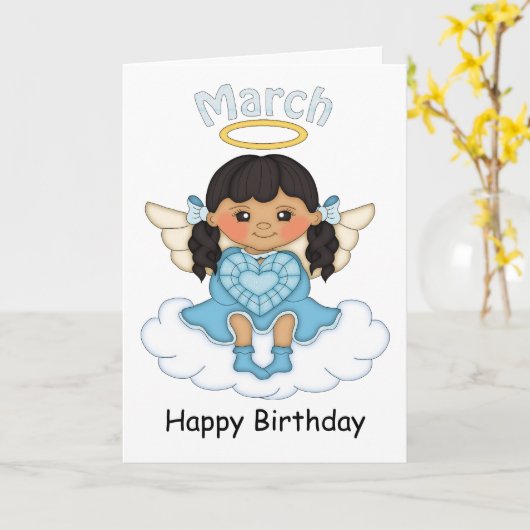 3月アザーストーンエンジェルブラック誕生日カード カード (黄色い花)