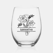 3月パーソナライズされた誕生月花母の名前 ステムなしワイングラス (正面)