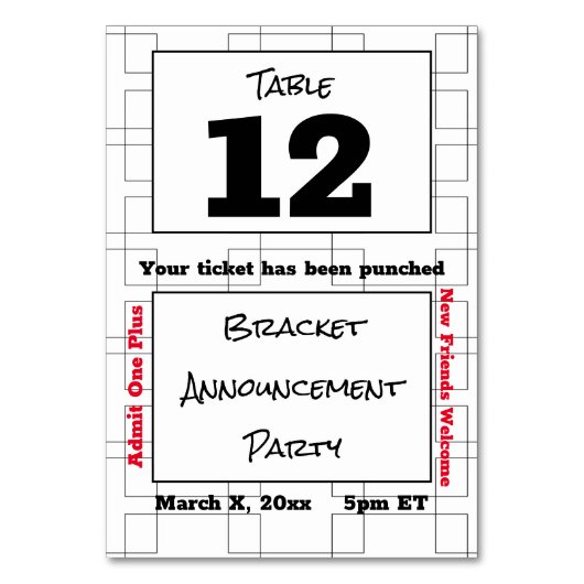3月ブラケットバスケットボール発表パーティー テーブルナンバー (正面)