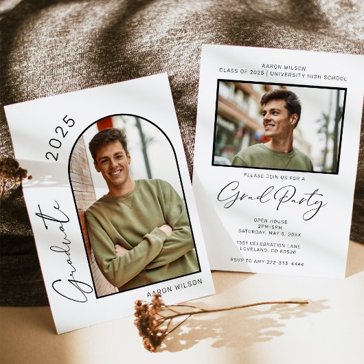 3月モダン2日写真卒業パーティー 招待状