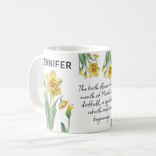 3月誕生フラワーダフォディル追加の名前 コーヒーマグカップ (正面左)