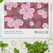 3月誕生フラワーマーケットピンク桜さくらんぼプリント キッチンタオル (折り畳み)