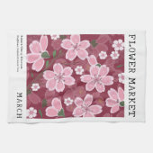 3月誕生フラワーマーケットピンク桜さくらんぼプリント キッチンタオル (横)