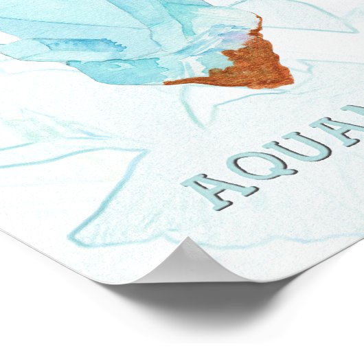 3月誕生日:アクアマリンの誕生石と花 ポスター (角)