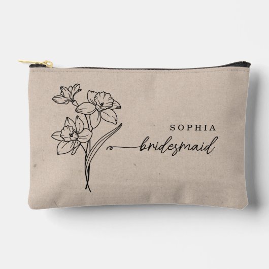 3月誕生月花の花嫁パーソナライズされたメイド アクセサリーポーチ (正面)