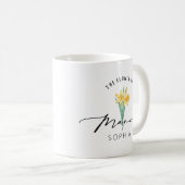 3月誕生花のカスタマイズ可能な誕生日プレゼント コーヒーマグカップ (正面右)