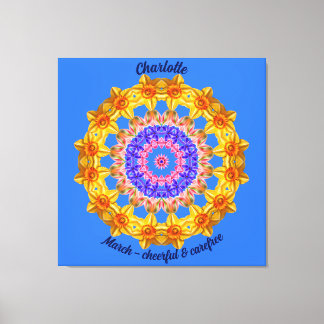 3月誕生花パーソナライズされた曼荼羅禅美術 キャンバスプリント