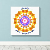 3月誕生花パーソナライズされた曼荼羅禅美術 キャンバスプリント (インサイチュ (ウッドフロア))