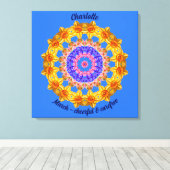 3月誕生花パーソナライズされた曼荼羅禅美術 キャンバスプリント (インサイチュ (ウッドフロア))