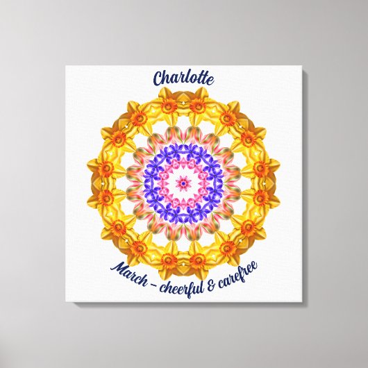 3月誕生花パーソナライズされた曼荼羅禅美術 キャンバスプリント (正面)