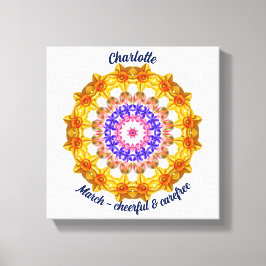 3月誕生花パーソナライズされた曼荼羅禅美術 キャンバスプリント