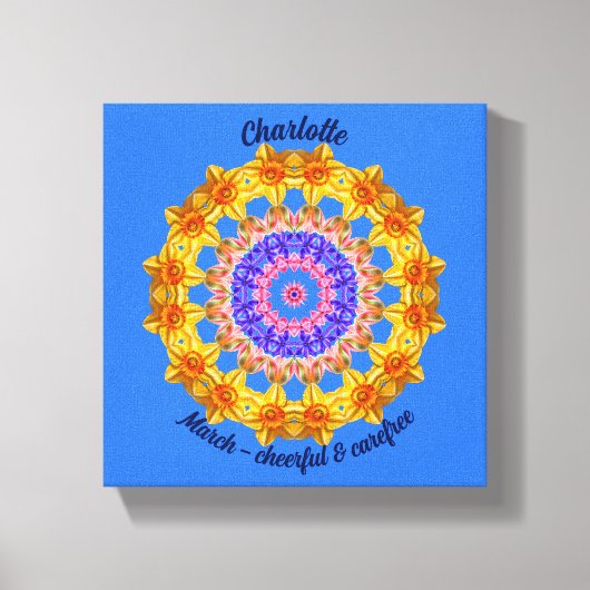 3月誕生花パーソナライズされた曼荼羅禅美術 キャンバスプリント (正面)