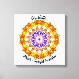 3月誕生花パーソナライズされた曼荼羅禅美術 キャンバスプリント