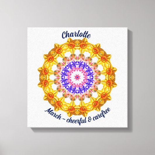 3月誕生花パーソナライズされた曼荼羅禅美術 キャンバスプリント (正面)