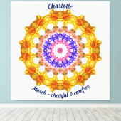 3月誕生花パーソナライズされた曼荼羅禅美術 キャンバスプリント (インサイチュ (ウッドフロア))