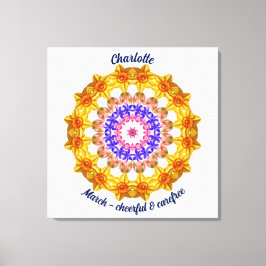 3月誕生花パーソナライズされた曼荼羅禅美術 キャンバスプリント